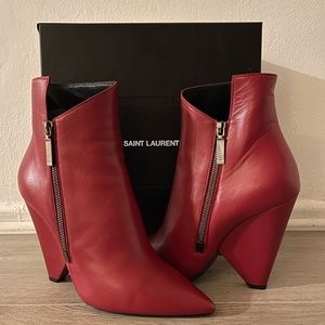 Authentic Saint Laurent YSL Niki Point Toe French Burgundy Booties Boots Size 39